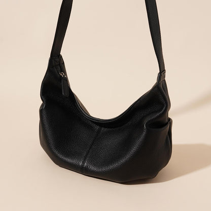 Obsidian Slouch Crescent Genuine Leather Hobo Bag