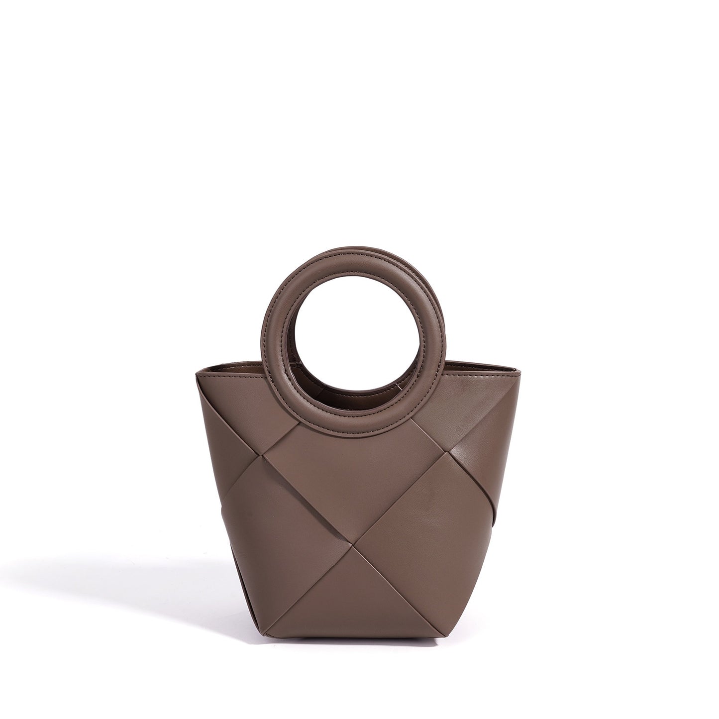 Refined Geometric Woven Genuine Leather Mini Bucket Clutch Bag