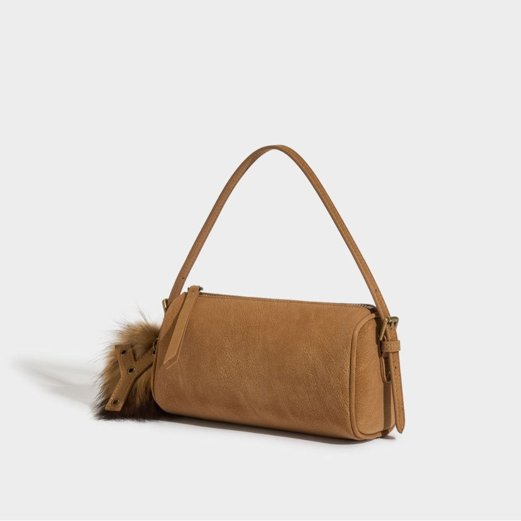 Rustic Matte Genuine Leather Cylinder Distressed Crossbody Clutch Bag