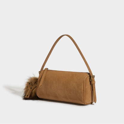 Rustic Matte Genuine Leather Cylinder Distressed Crossbody Clutch Bag