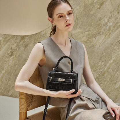 Minimalist Crocodile Pattern Handheld Genuine Leather Crossbody Bag