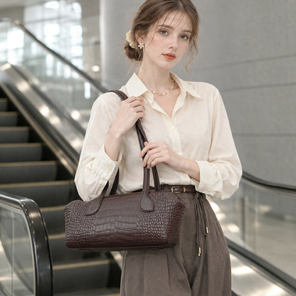 Sleek Luxe Croc Embossed Genuine Leather Bowling Clutch Bag