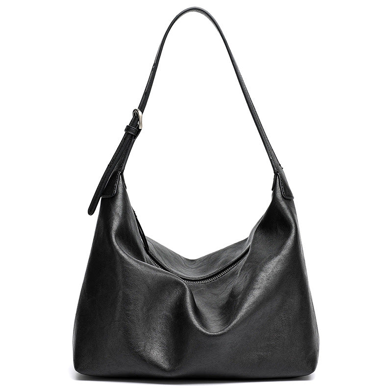 Supple Slouchy Genuine Leather Crescent Hobo Clutch Bag