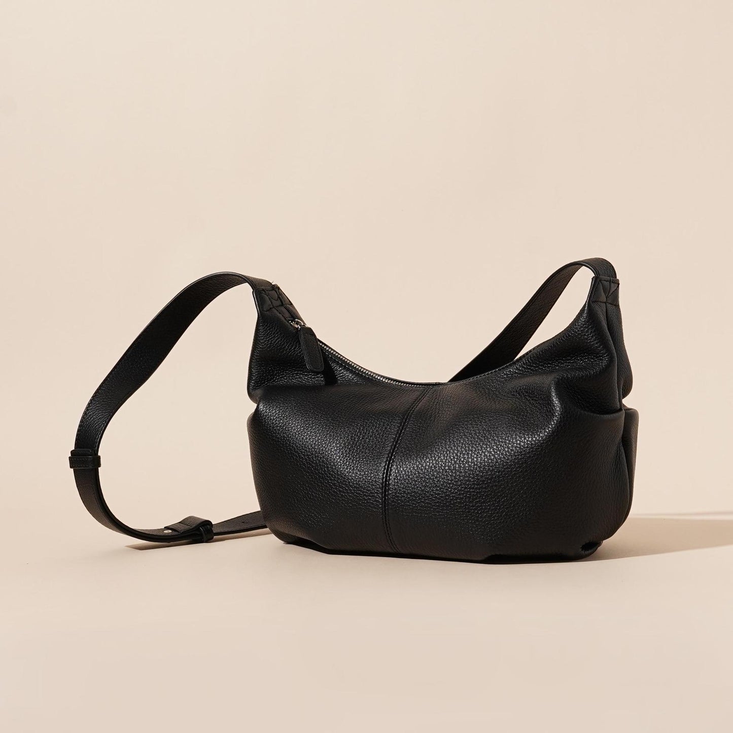Obsidian Slouch Crescent Genuine Leather Hobo Bag