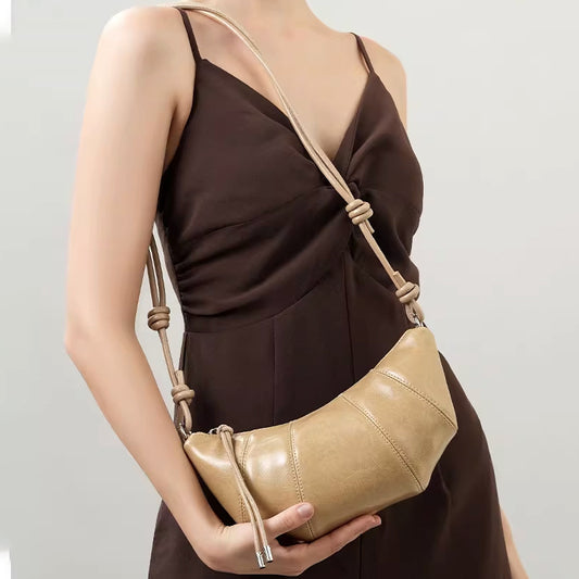 The Artisan Croissant Genuine Leather Bag | Minimalist Knotted Paneled Hobo