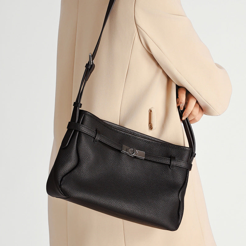 The Parisian Slouchy Genuine Leather Bag - Belted Pebble Leather Hobo