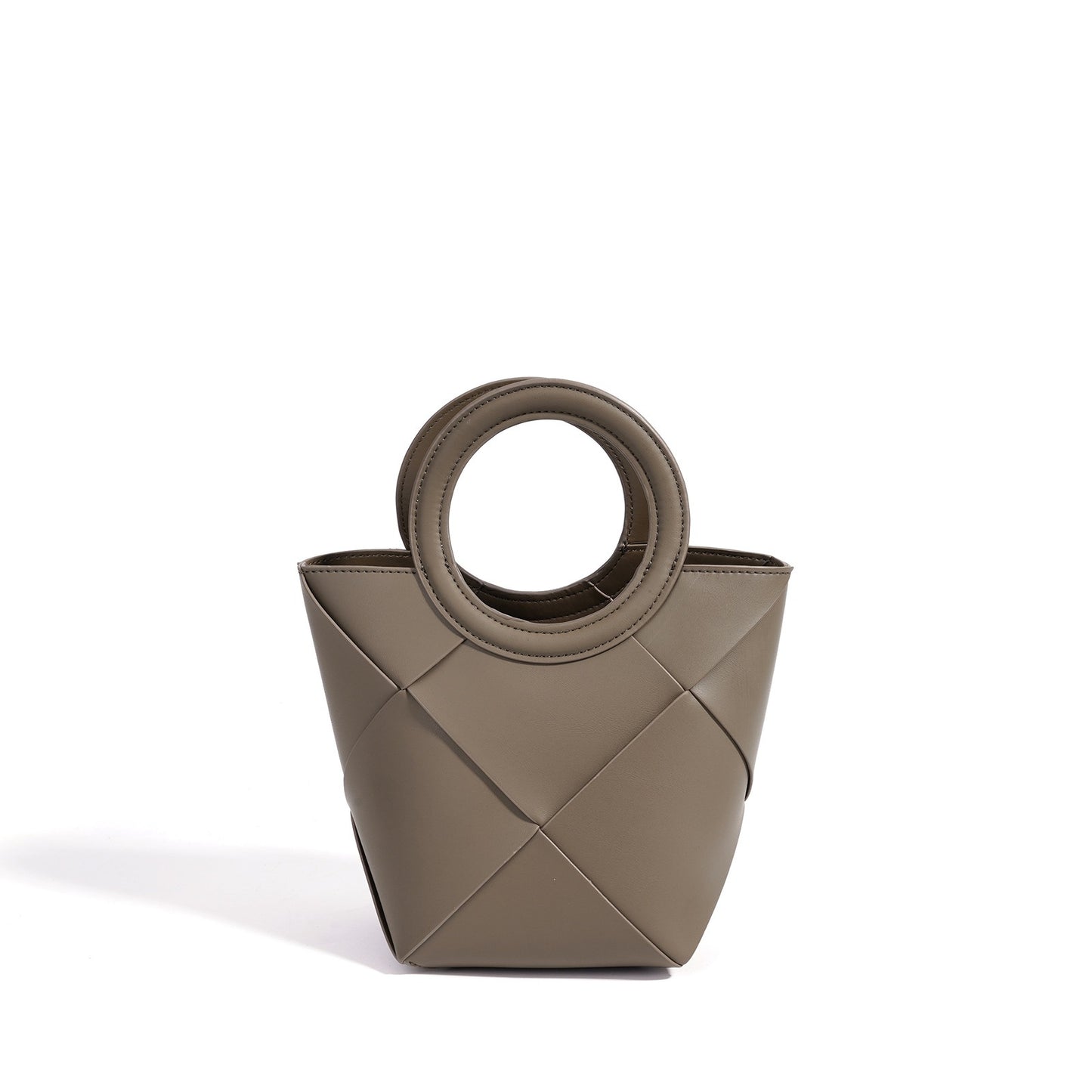 Refined Geometric Woven Genuine Leather Mini Bucket Clutch Bag