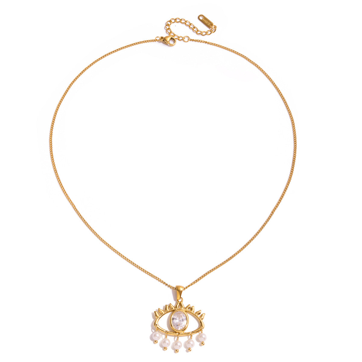 Vintage Halskette mit weißem Zirkon und Perlen, verziert mit dem bösen Blick 