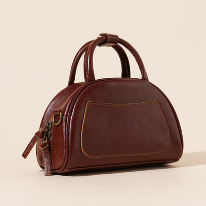 The Vintage Dome Genuine Leather Mini Boston Crossbody Bag with Top Handle