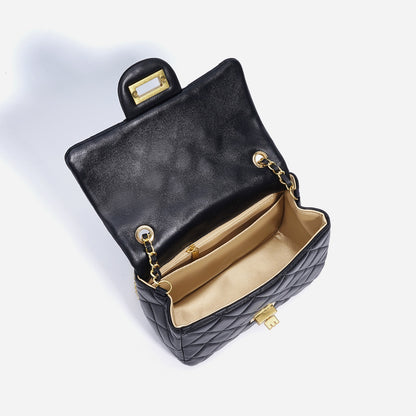 Timeless Petite Sheepskin Leather Quilted Flap Clutch Bag with Golden Ball Chain