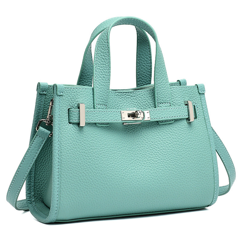 Minimalist Pebbled Genuine Leather Kelly Clutch Bag with Metal Turn Lock