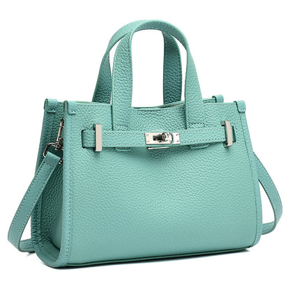 Minimalist Pebbled Genuine Leather Kelly Clutch Bag with Metal Turn Lock