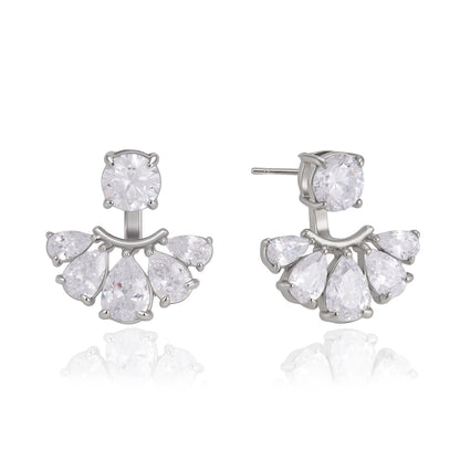 Elegant Radiant Pear Crystal Sunburst Jacket Earrings