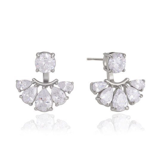 Elegant Radiant Pear Crystal Sunburst Jacket Earrings