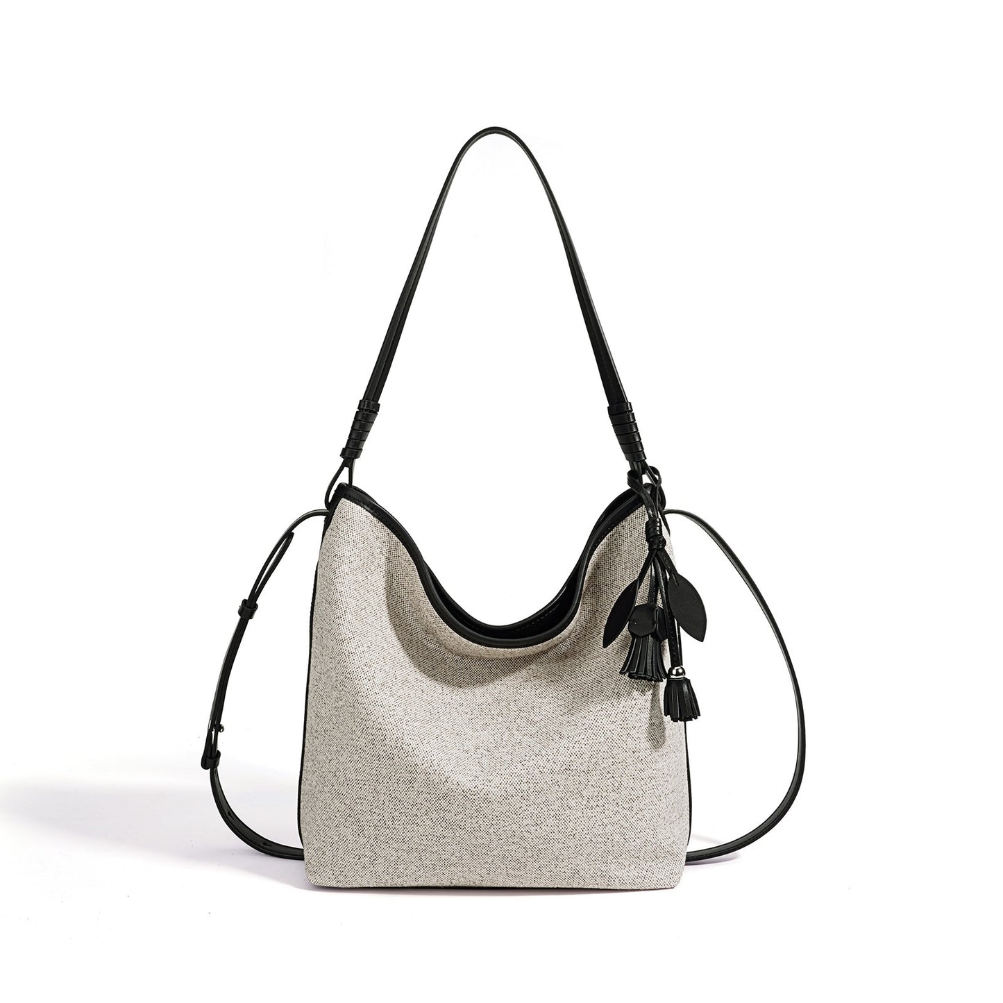 Slouchy Canvas Bucket Clutch Bag with Tassel Charm