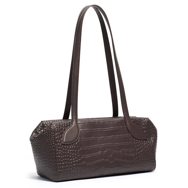 Sleek Luxe Croc Embossed Genuine Leather Bowling Clutch Bag
