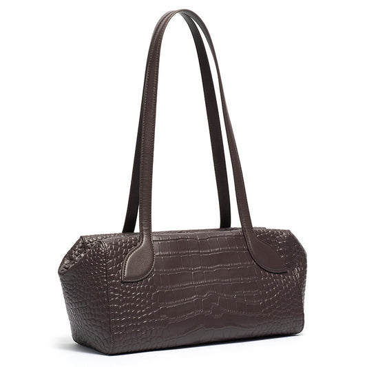 Sleek Luxe Croc Embossed Genuine Leather Bowling Clutch Bag