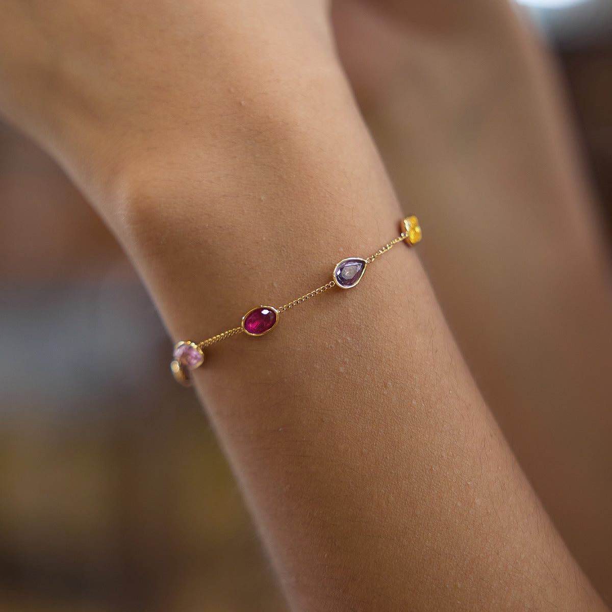 Chromatic Gradient Geometric Luminary Stacking Bracelet