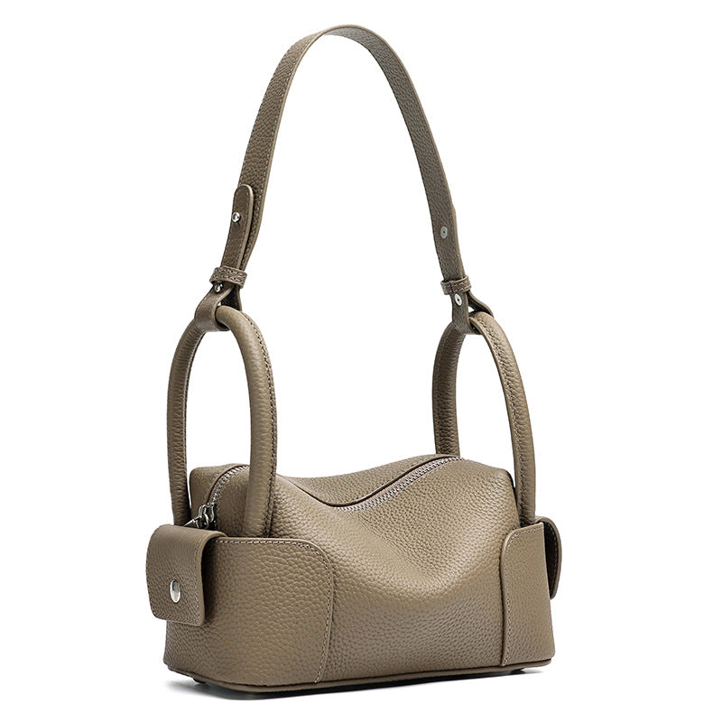 Architectural Pebbled Genuine Leather Boston Clutch Bag