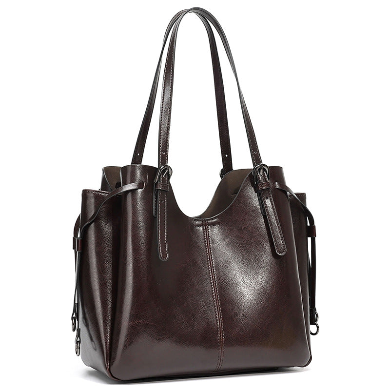 Classic Maillard Genuine Leather Large Capacity Tote Clutch Bag