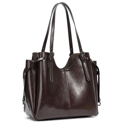 Classic Maillard Genuine Leather Large Capacity Tote Clutch Bag