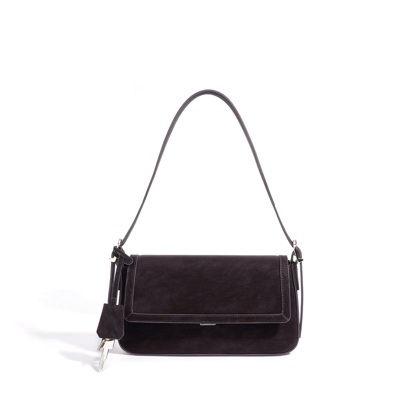 Refined Genuine Leather Shoulder Clutch Bag with Key Charm