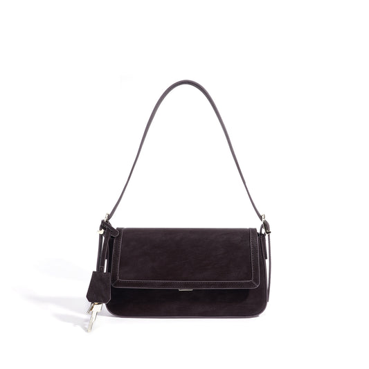 Refined Genuine Leather Shoulder Clutch Bag with Key Charm