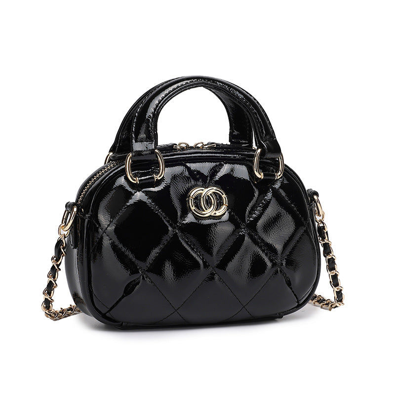 Exquisite Glossy Genuine Leather Quilted Chain Clutch Bag