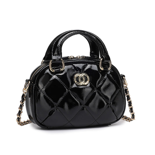 Exquisite Glossy Genuine Leather Quilted Chain Clutch Bag