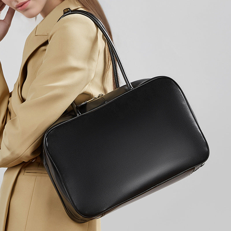 Women's Large Smooth Genuine Leather Bag - Versatile 2-Way Carry Office Work Tote