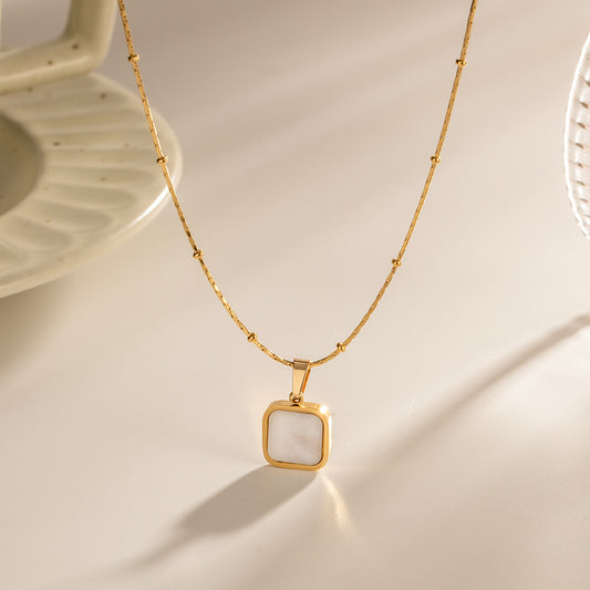 Square Mother-of-Pearl Pendant Necklace