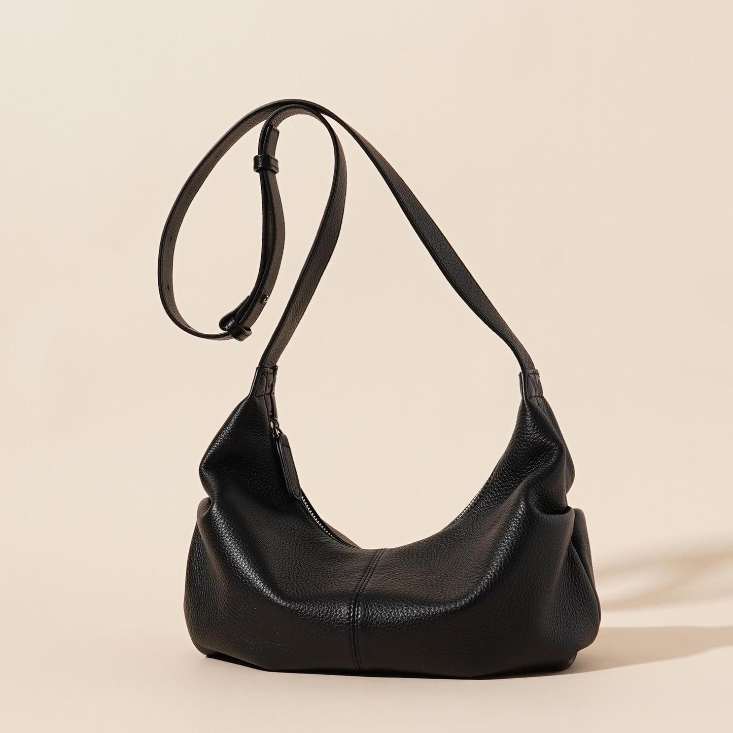 Obsidian Slouch Crescent Genuine Leather Hobo Bag