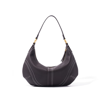 The Pebbled Genuine Leather Hobo Shoulder Bag with Contrast Stitching
