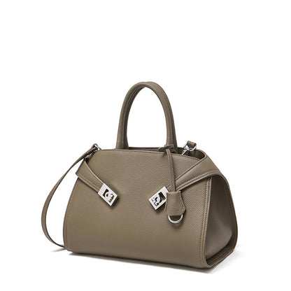 Luxury Retro Genuine Leather Lychee Pattern Double Buckle Tote Crossbody Bag
