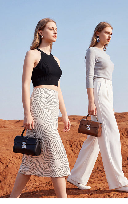 Chic Genuine Leather Cylinder Box Clutch Bag