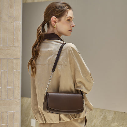 Minimalist Vintage Genuine Leather Baguette Saddle Bag