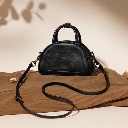 The Vintage Dome Genuine Leather Mini Boston Crossbody Bag with Top Handle