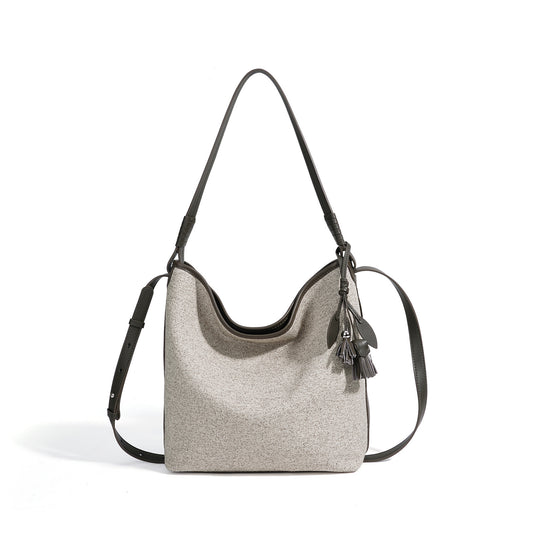 Slouchy Canvas Bucket Clutch Bag with Tassel Charm