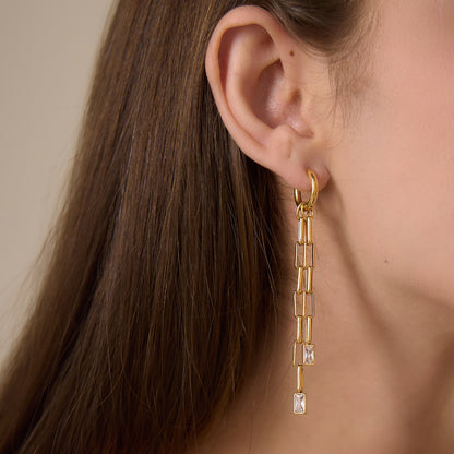 Elegant Moving Baguette Tassel Drop Earrings