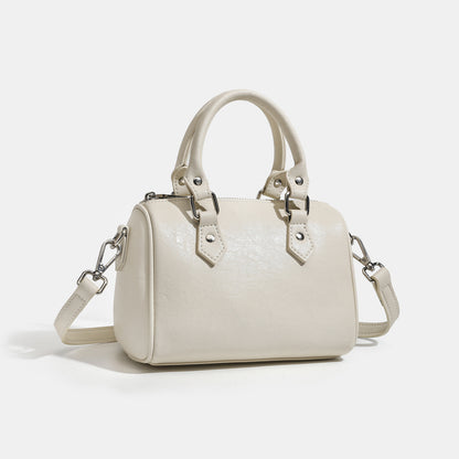 Retro Luxury Pebbled Genuine Leather Boston Clutch Bag