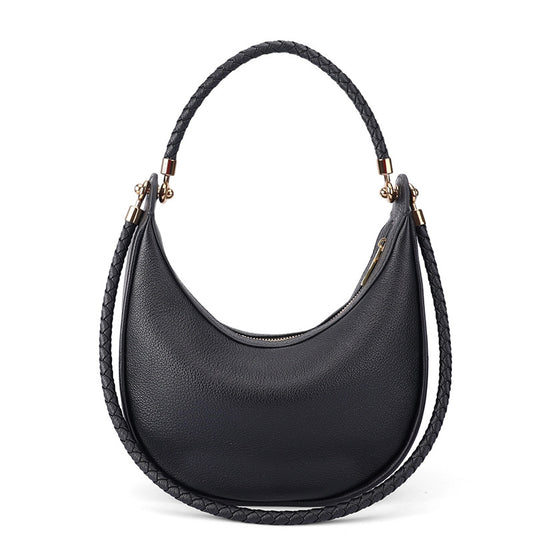 Bolso Hobo de Cuero Genuino con Doble Tejido Artesanal para Hombro