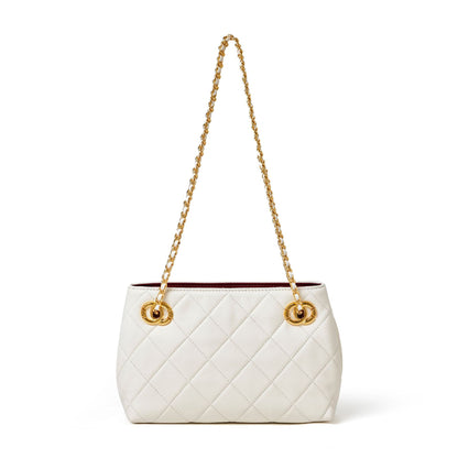 Classic Quilted Sheepskin Genuine Leather Chain Mini Tote Clutch Bag