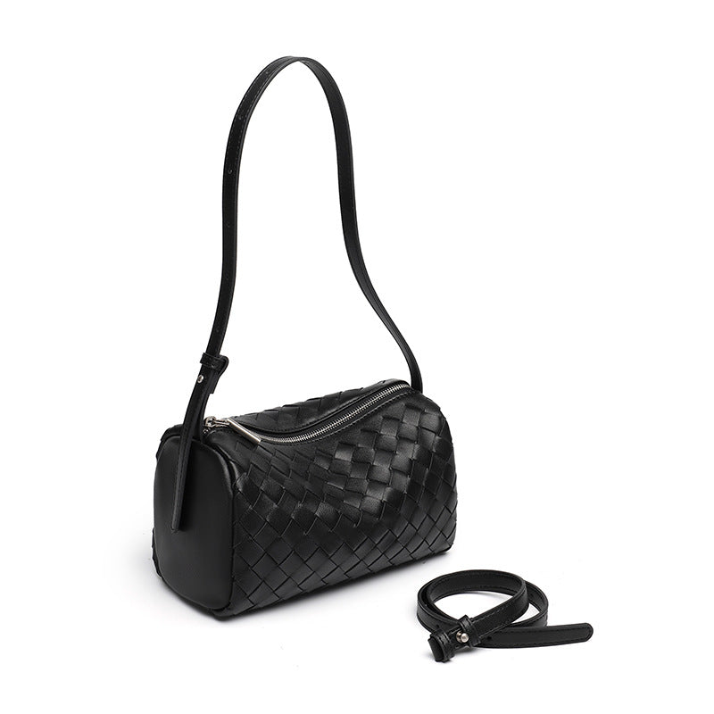 Minimalist Woven Genuine Sheepskin Baguette Clutch Bag