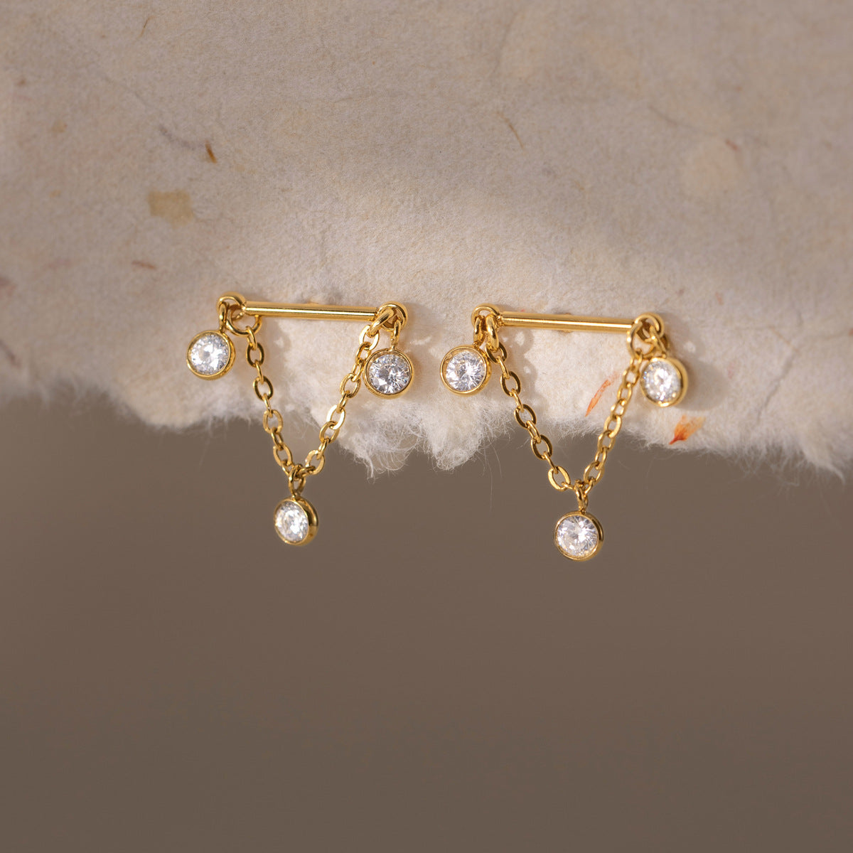 Modern Luxury Bezel Trio V Drape Earrings