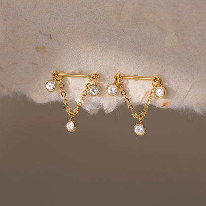 Modern Luxury Bezel Trio V Drape Earrings
