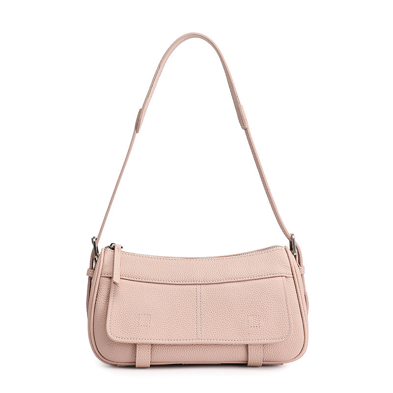 Mellow Pebbled Genuine Leather Flap Baguette Clutch Bag