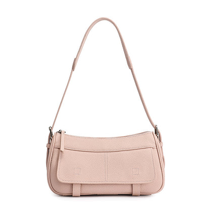 Mellow Pebbled Genuine Leather Flap Baguette Clutch Bag