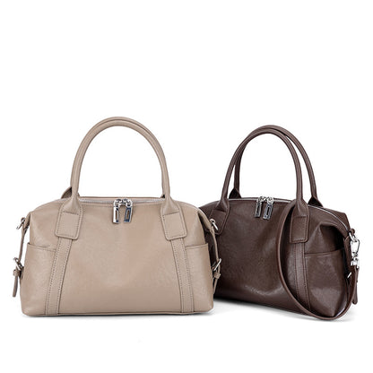 Minimalist Barrel Genuine Leather Satchel