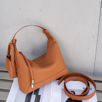 The Ethereal Slouchy Genuine Leather Bag - Minimalist Pebbled Hobo with Mini Pouch