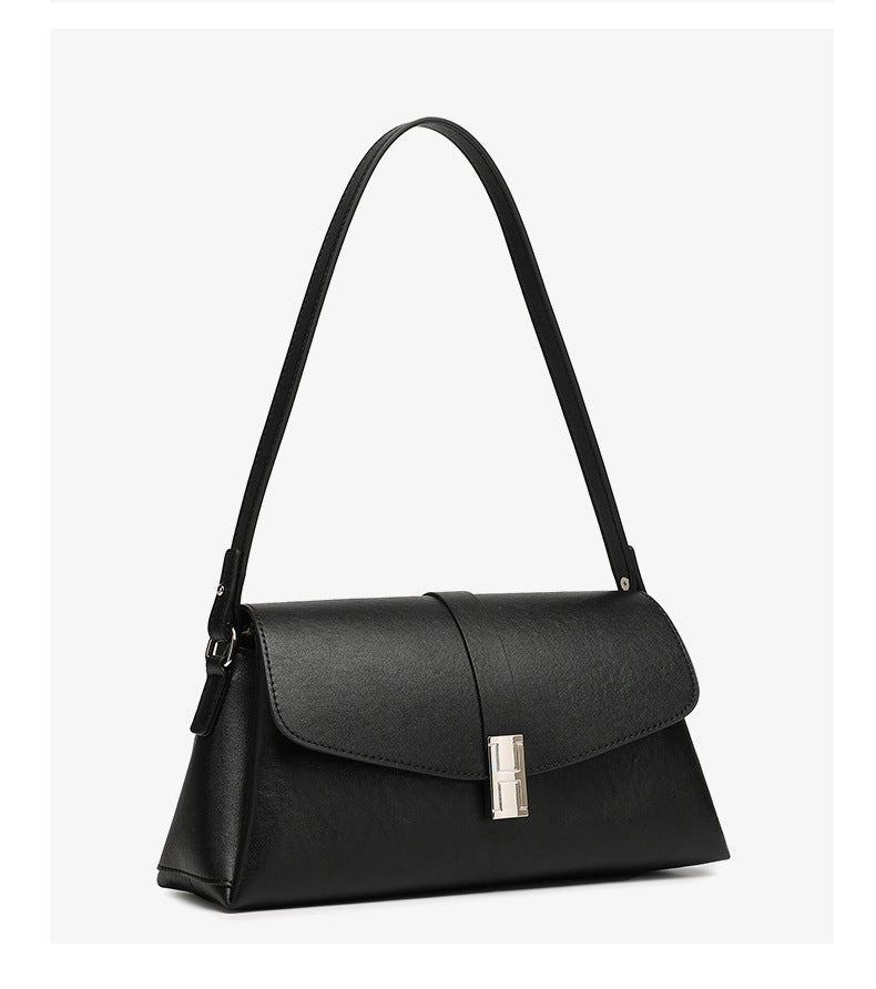 Minimalist Genuine Leather Shoulder Bag with Signature H Buckle